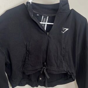 Gymshark Black Quarter Zip Jacket with High Neck and Adjustable Waist